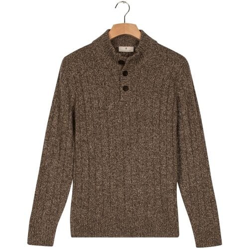 Thomas Maine Trui Button Closure Merino Wool  Vertical Rib Structure Knit Grijsgroen / male