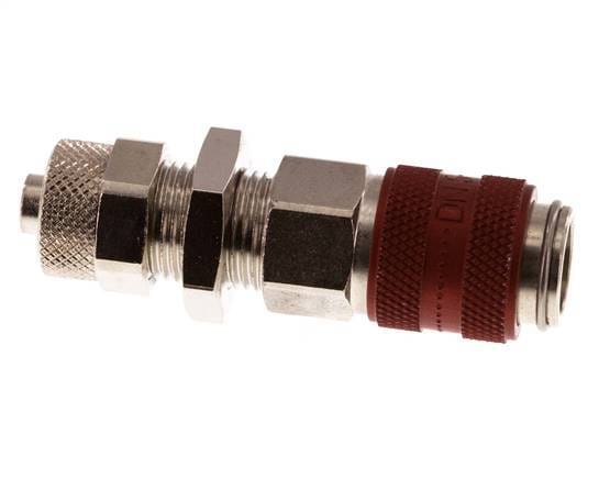 Vernikkeld Messing DN 5 Rood Luchtkoppeling Snelkoppeling 6x8 mm Push-On Schotkoppeling Double Shut-Off - CLS5-NB-BN-RED-SV-6