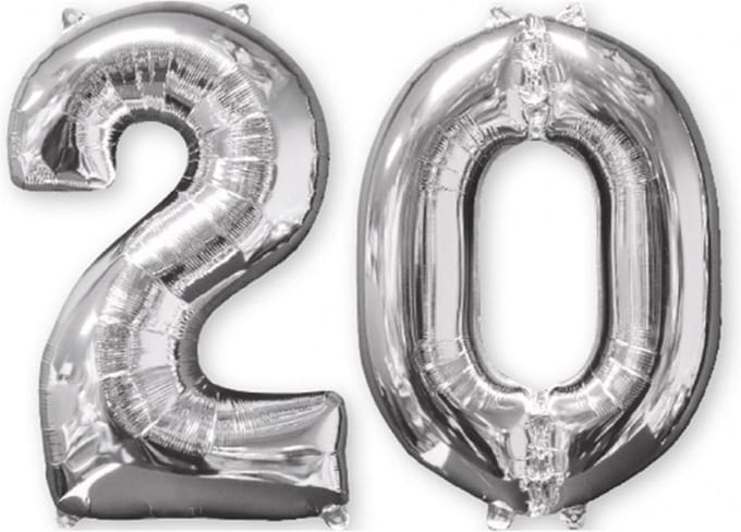 Amscan - Folieballon verjaardag '20' - zilver - Ø 66 cm - Set-1