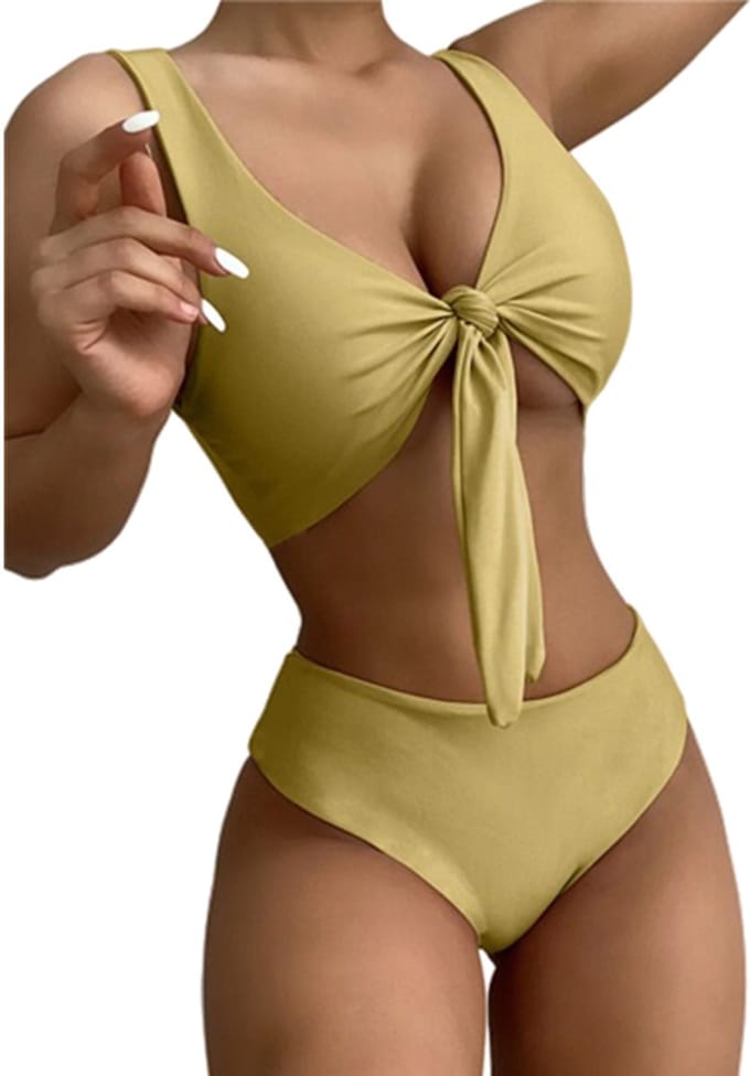 Hoge Taille Halter Bikini - Geel - Dames - Badpak - Maat S