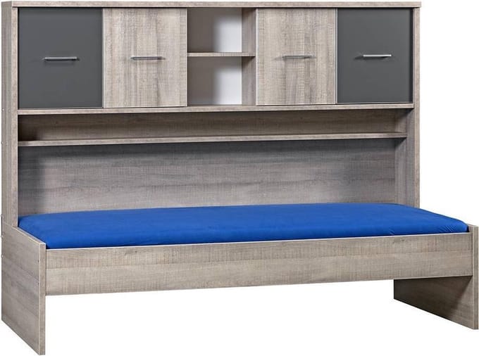 Bedframe  90 X 200 cm Incl Deuren - Mix Donker Grijs Hout / Uni Grijs – Budel - MIX