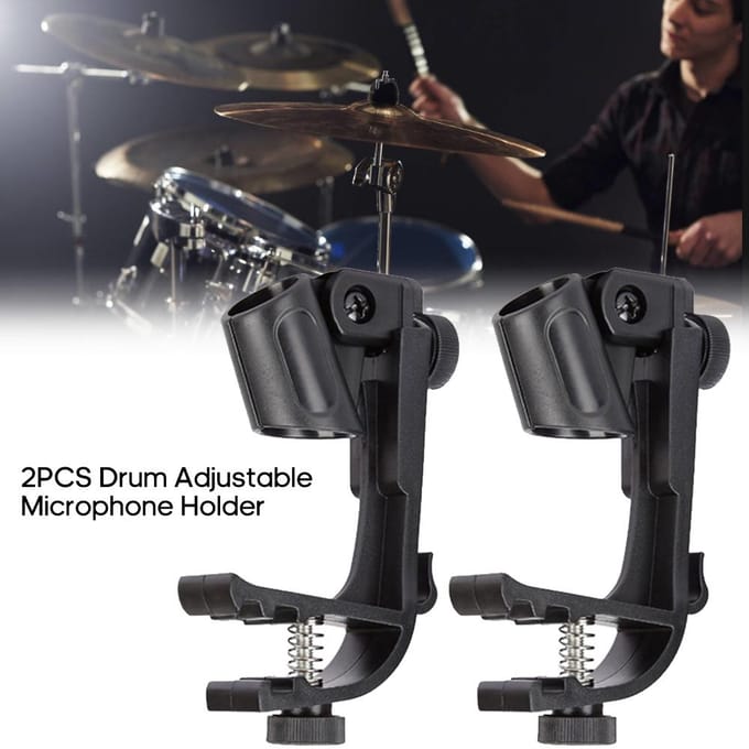 Clips de Microphone à tambour, 2 pièces, support de Microphone réglable, cerceau de tambour, support de jante, support anti-choc 2Pcs gray