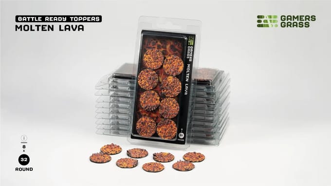 Molten Lava Bases Pre-Painted (8x 32mm Round)