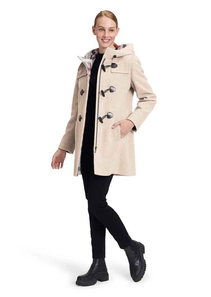 Duffelse coat van wolmix-materiaal - beige / gemêleerd - Gr. 42 van Goldner Fashion
