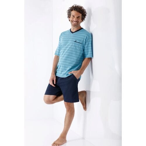 Hajo heren shortama blauw jacquard - Blauw - Maat - 50