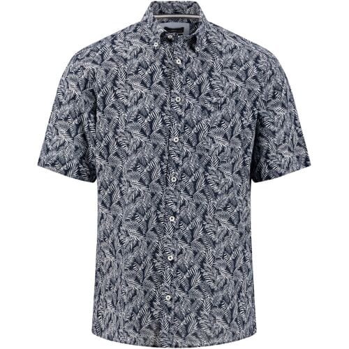 Fynch-Hatton Overhemd Slub Leaves Pattern Short Sleeve Navy / male
