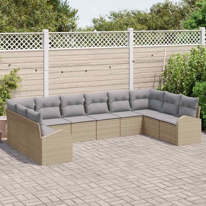 vidaXL - Tuinbank - Set - 10 - st - Beige - en - Lichtgrijs - poly - rattan
