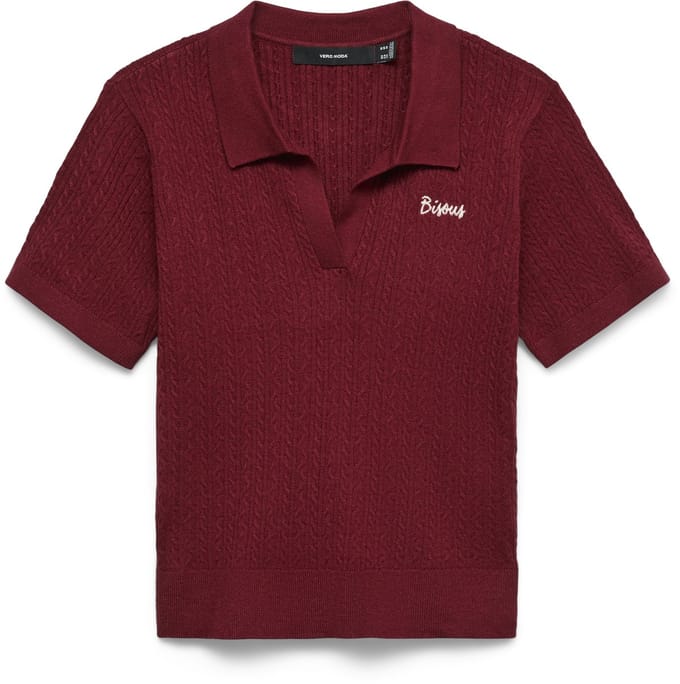 Vero Moda T-shirt Vmgold Cable Ss Poloneck Pullover 10346497 Biking Red/w. Birch Emb. Dames Maat - M