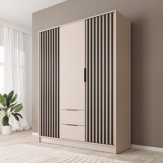 Meubella - Kledingkast Nairobi - Beige - Zwart - 155 cm