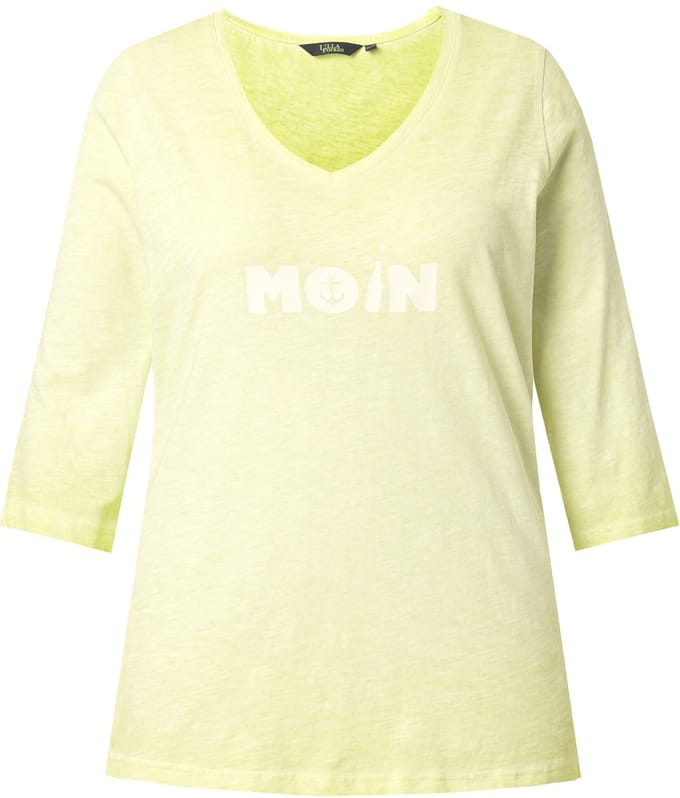 Ulla Popken - Dames - Shirt moin V-hals 3/4-mouw - Limoengroen - Maat 62+