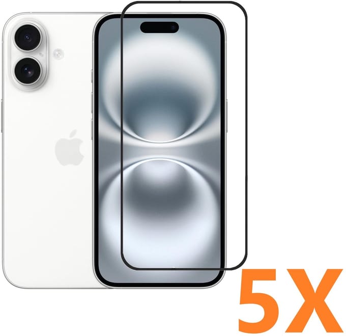 Screenprotector Glas - Full Coverage Tempered Glass Screen Protector [volledige dekking] - 5x Geschikt voor: Apple iPhone 16 Plus