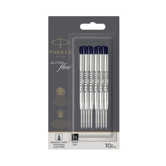 Parker QUINKflow Ballpoint Pen Inkt Refills | Gemiddeld Tip | Zwart | 10 Count