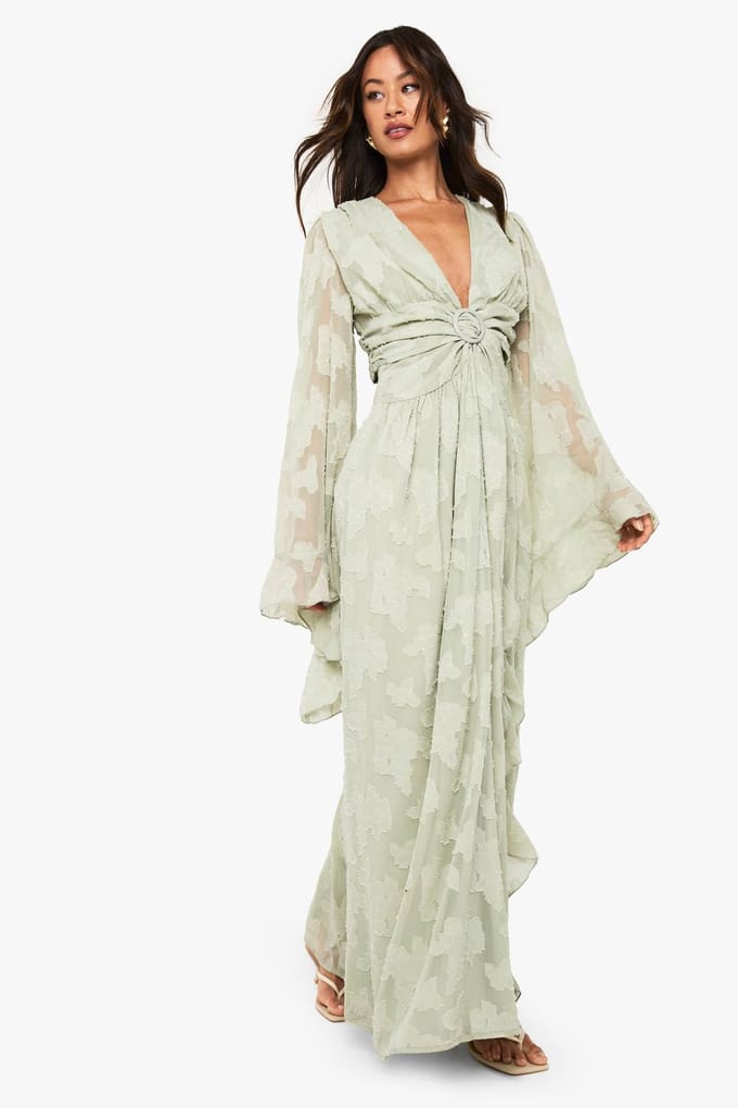 boohoo Dames Lange Gestructureerde Maxi-jurk met Uitsnijdingen | Verstandig | Maat: 38