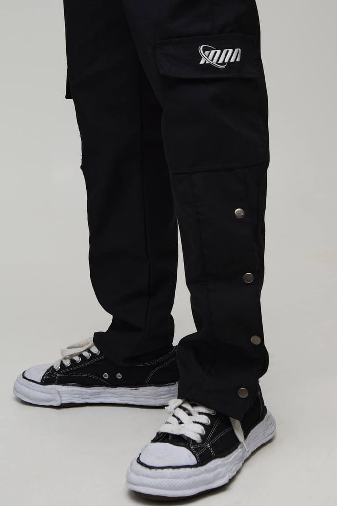 Rechte Cargo Broek Met Drukknopen Aan Zoom Ripstop Met Merkdetails | Black | Size Medium