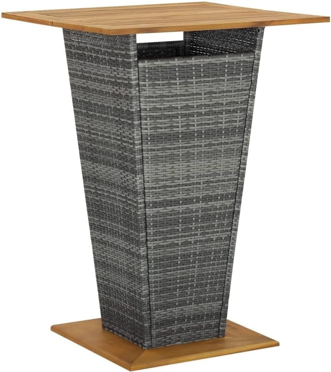 Statafel Polyrotan - Bartafel Hout - Buiten Genieten - Weerbestendig Frame - 80x80x110 cm - Grijs