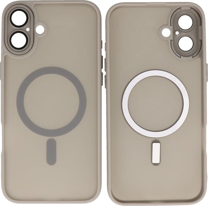 MagSafe Hoesje Geschikt voor iPhone 16 Plus - Mat-Transparent met Camera Beschermer Case - Grijs