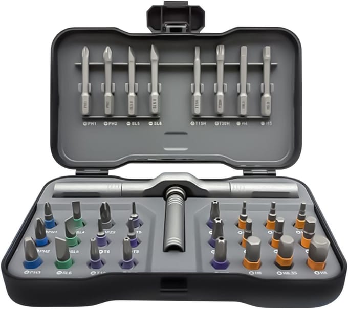 Magnetische Schroevendraaier - Multi Bit Set - Doe-het-zelf Projecten - 32-in-1 Ratel - Compact Ontwerp - Grijs
