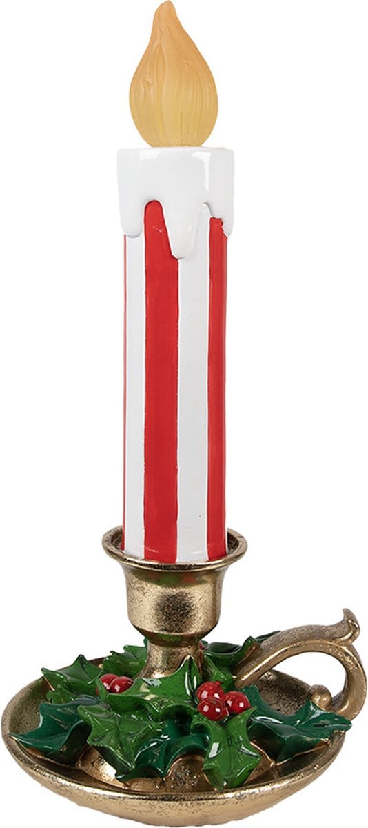 Clayre & Eef Kerstdecoratie met LED-verlichting Kandelaar 18x17x38 cm Rood Wit Kunststof