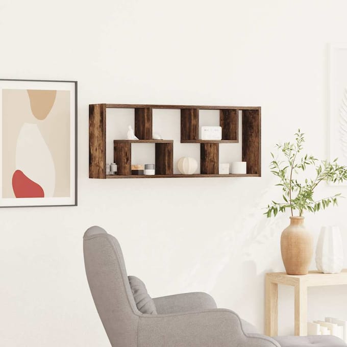 vidaXL - Wandschap - 36x16x90 - cm - bewerkt - hout - gerookt - eikenkleurig