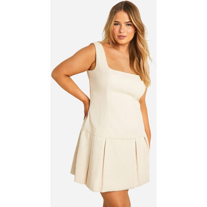 boohoo Dames Plus Boucle Mini Shiftjurk met Geplooide Zoom | Steen | Maat: 56