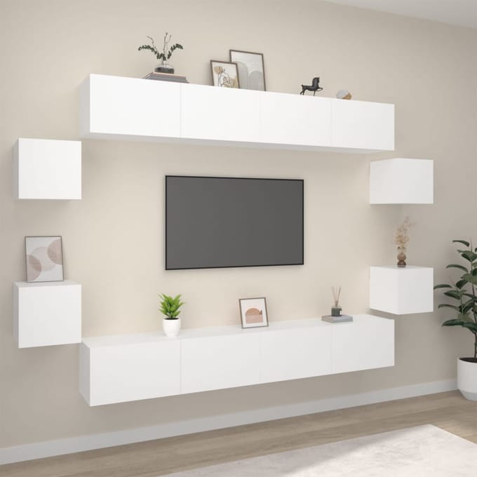 vidaXL - 8-delige - Tv-meubelset - bewerkt - hout - wit
