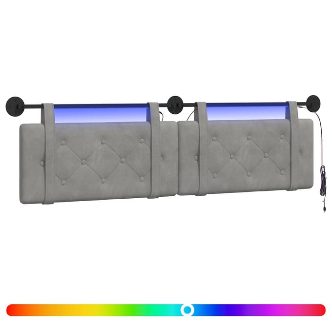 vidaXL - Hangend - hoofdbord - Met - LED-verlichting - Lichtgrijs - Fluweel