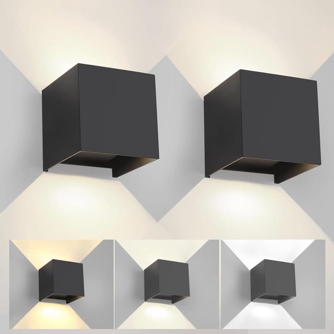 Set van 2 Verstelbare LED Kubus Wandlampen Zwart IP65 Waterdicht Binnen/Buiten