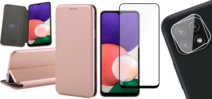 Hoesje geschikt voor Samsung Galaxy A22 5G - Bookcase Roségoud - Full Screenprotector - Camera Screen Protector - Wallet Hoesje