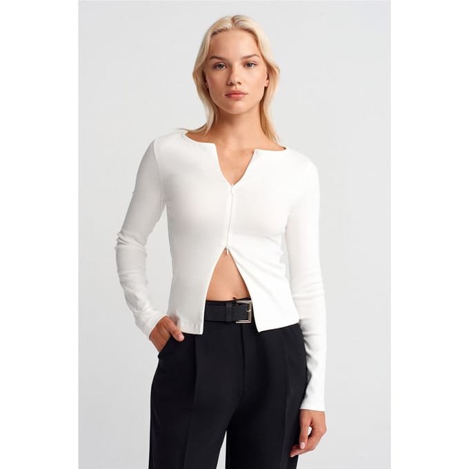 Slim Fit Katoenmix Rits Blouse