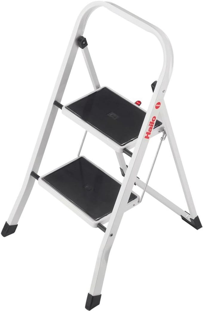 Stalen Trapladder met 2 Treden en Veiligheidsbeugel - Belastbaar tot 150 kg