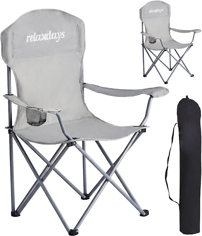 Campingstoel - 2 stuks - opvouwbaar - met bekerhouder - grijs