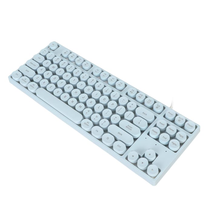 Gaming Toetsenbord USB Rond 87 Toetsen Kleurrijk Achtergrondlicht Ergonomisch Mechanisch Aanslag Bedraad Toetsenbord voor blauw