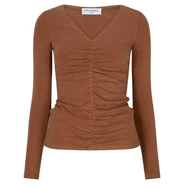 Lofty Manner camel dames top   V-hals   Regular fit   Geen zakken   Lange mouw Camel M