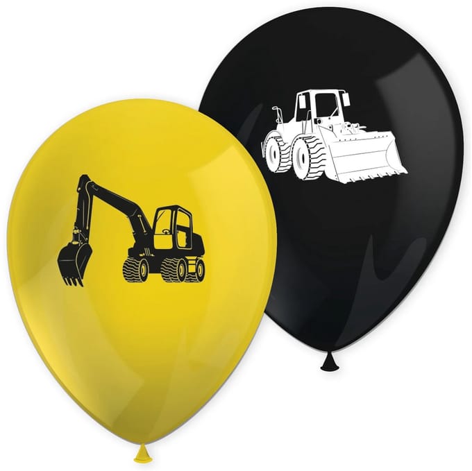 Vegaoo - 8 zwarte en gele latex ballonnen bouwmachines 30cm