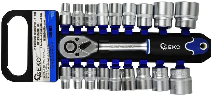GEKO Dopsleutelset - 19-delig - CrV Staal - 8-32 mm - 1/2" Aandrijving