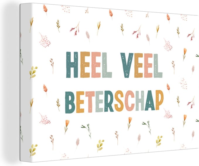 Canvas Schilderij Sterkte - Quotes - Bloemen - Pastel - 60x40 cm - Wanddecoratie
