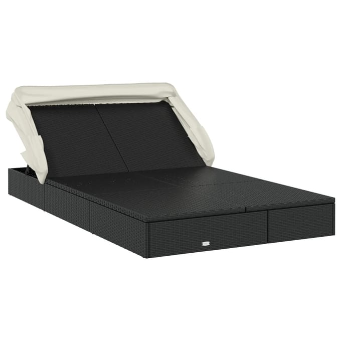 vidaXL - Ligbed - 2-persoons - met - dak - 213x118x97 - cm - poly - rattan - zwart