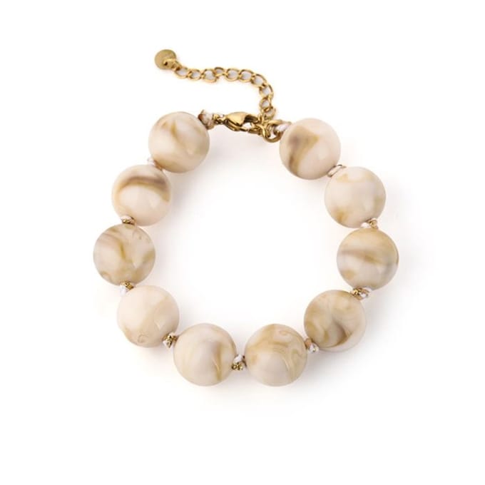 Bijoutheek Armband (Sieraad) Kralen Grof Resin Beige