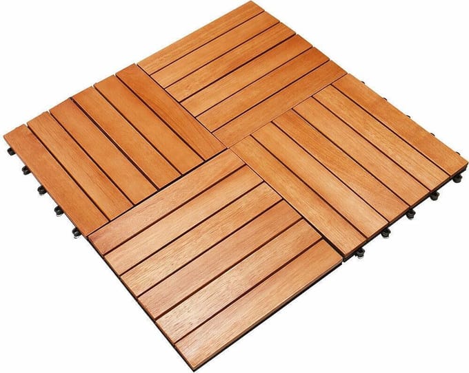 Terrastegels, eucalyptushout, set van 33, tuintegels, 30 x 30, balkontegels