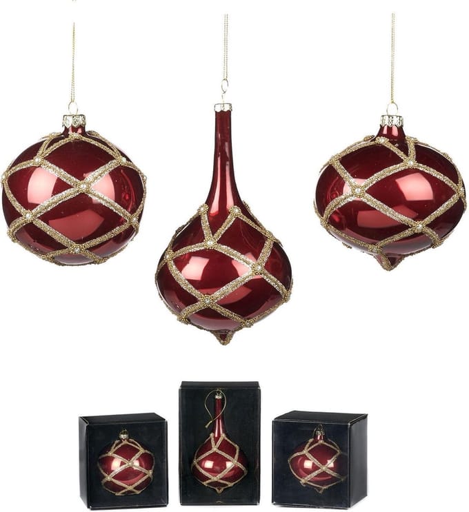 Goodwill Kerstbal Glas Rood-Goud D 16 cm  Prijs per stuk