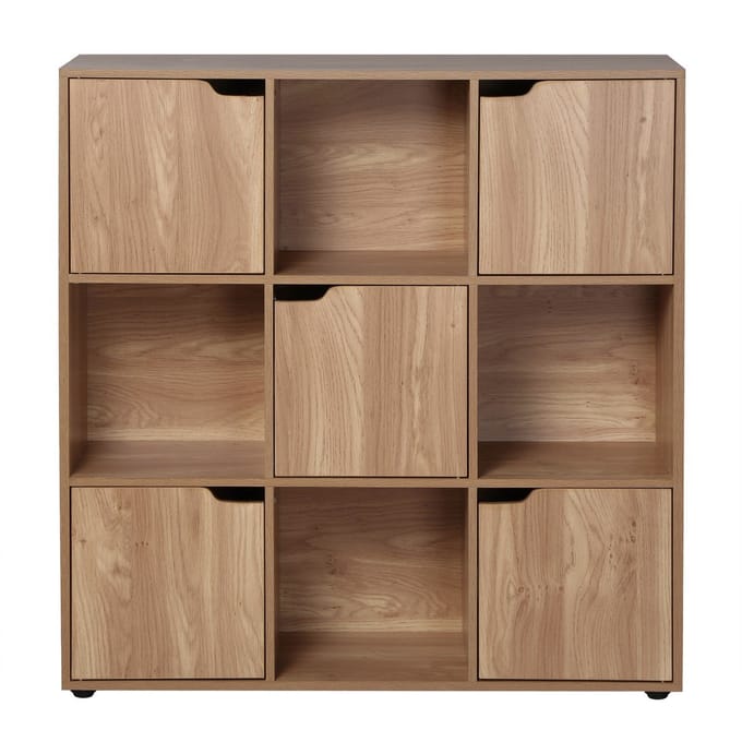CALICOSY - Meuble 9 cases avec 5 portes décor bois L88,8 cm - MODU