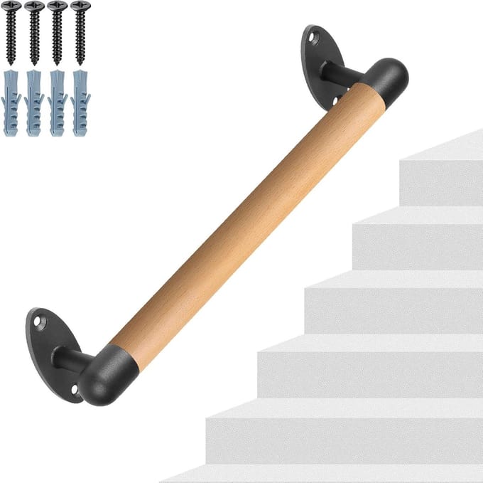 Ronde Houten Leuning voor Trap en Muur - 41 cm Antislip Handgreep