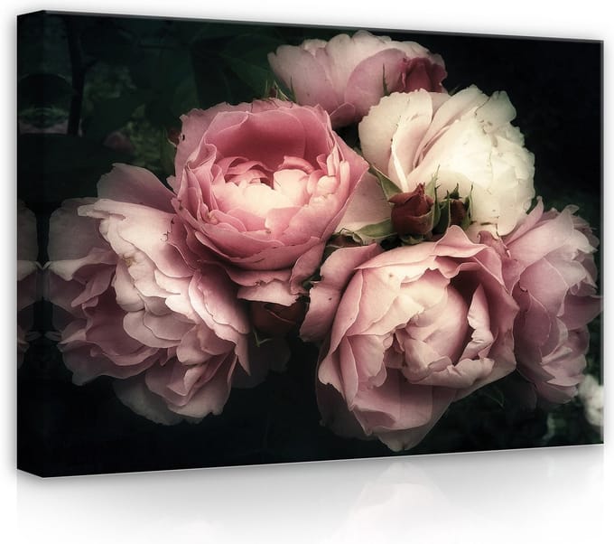 Canvas Schilderij - Bloemen - Boeket - Rozen - Wit - Planten - Inclusief Frame - 70x50cm (lxb)