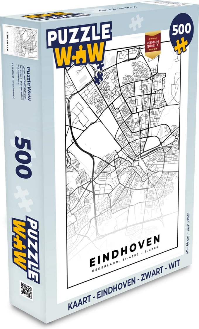 Puzzel Kaart - Eindhoven - Zwart - Wit - Legpuzzel - Puzzel 500 stukjes