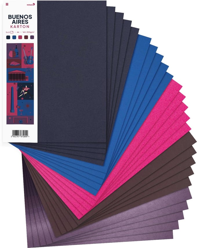Netuno - set gekleurd Bristol-karton Buenos Aires - 5x5 - A4 - 21 x 29,7 cm - 25 vellen