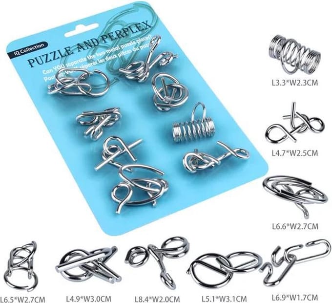 Metalen IQ puzzels - 8 stuks - Breinbrekers - Type 1/Blauw