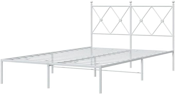 Bedframe met hoofdbord - Metalen ledikant - Slaapkamer inrichting - Robuuste stalen constructie - 120x200 cm - Wit