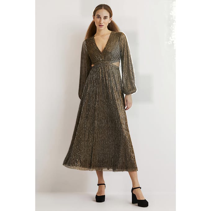 Boden Metallic Cut-out Maxi Dress Gld Maat: 8P | Midi Jurken Outlet | Dames | Bruin