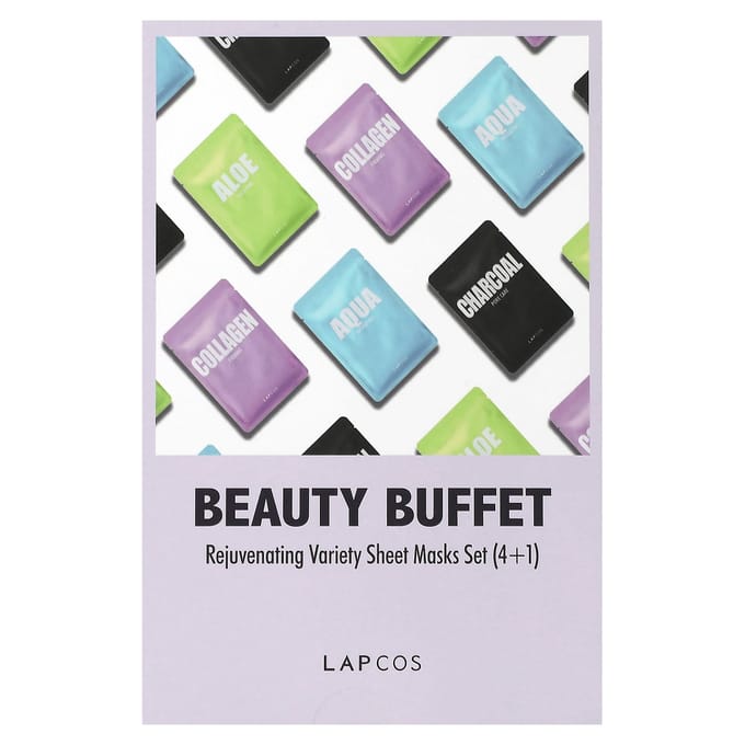 Lapcos, Beauty Variety, Set de Masques en Tissu Beauté Variété Régénérante, 4 masques + 1 patch gray