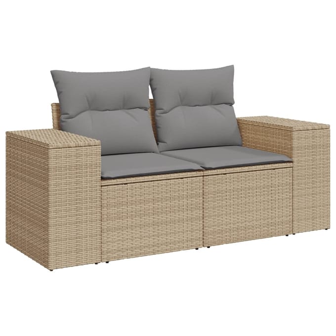 vidaXL - 9-delige - Loungeset - met - kussens - poly - rattan - beige
